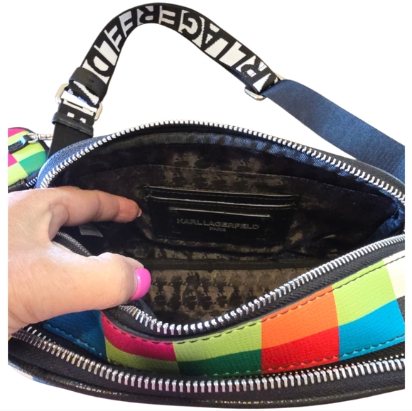 Karl Lagerfeld Maybelle Black Multicolor Checker Board Crossbody Bag - Picture 9 of 13